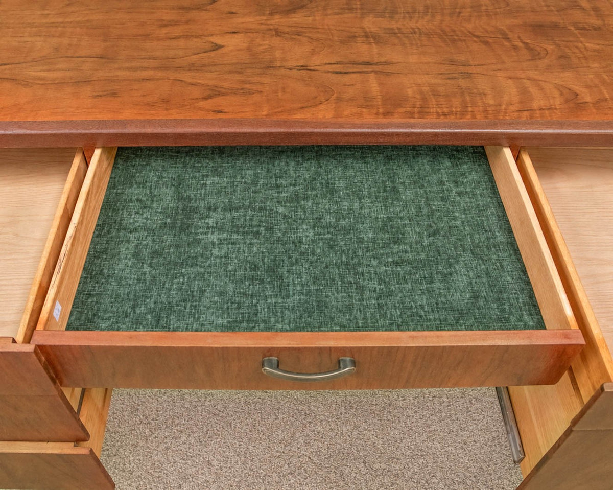 Founders MCM 6 Drawer Executive Desk In Warm Grain Patterned Walnut & Rosewood