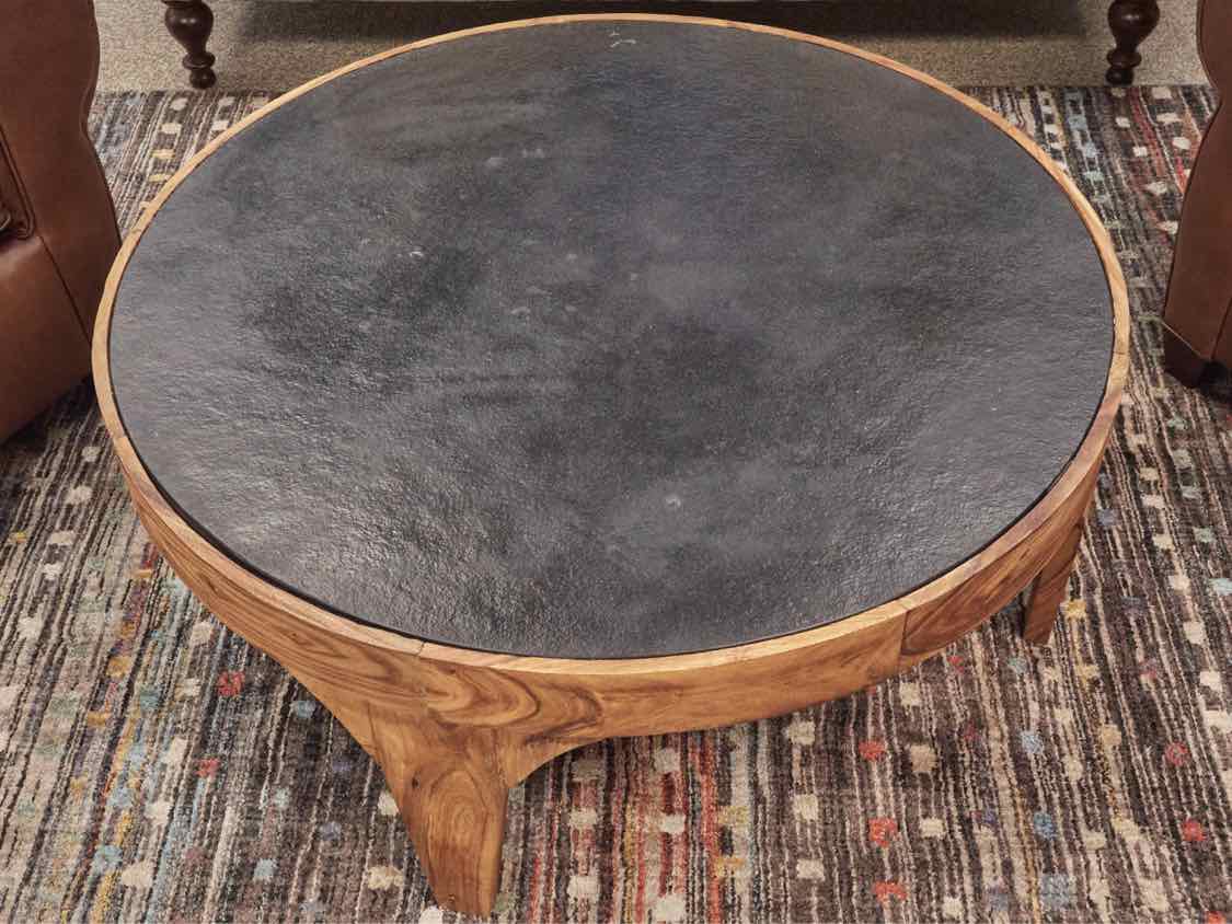 Anthropologie Black Slate Top Round Cocktail Table