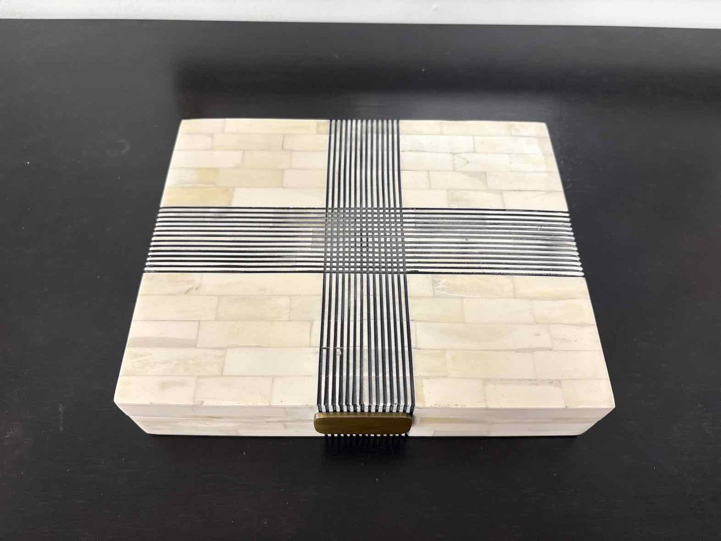 Small Decorative Box with Bone & Black Cross Hatching