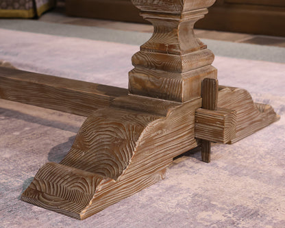 Arhaus Wilhelm Expanding Dining Table in Drifted Finish with Inset Bluestone Top