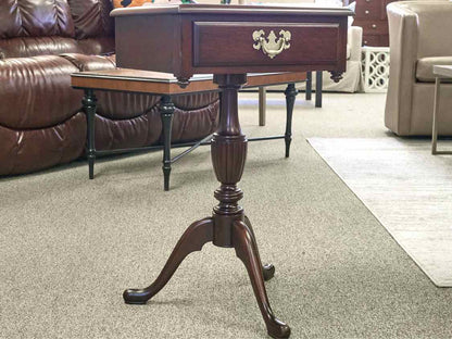 Single Drawer Mahogany Side Table on Pedestal Base