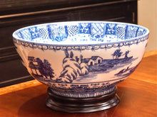 Blue & White Canton Porcelain Bowl Includes Wooden Base