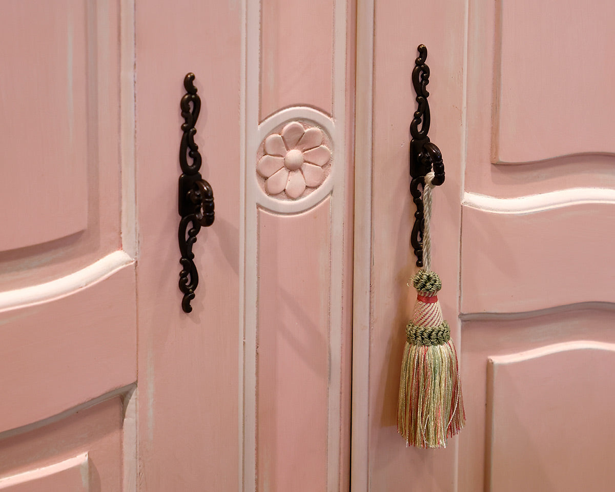 Hand Carved Pink Painted Armoire
