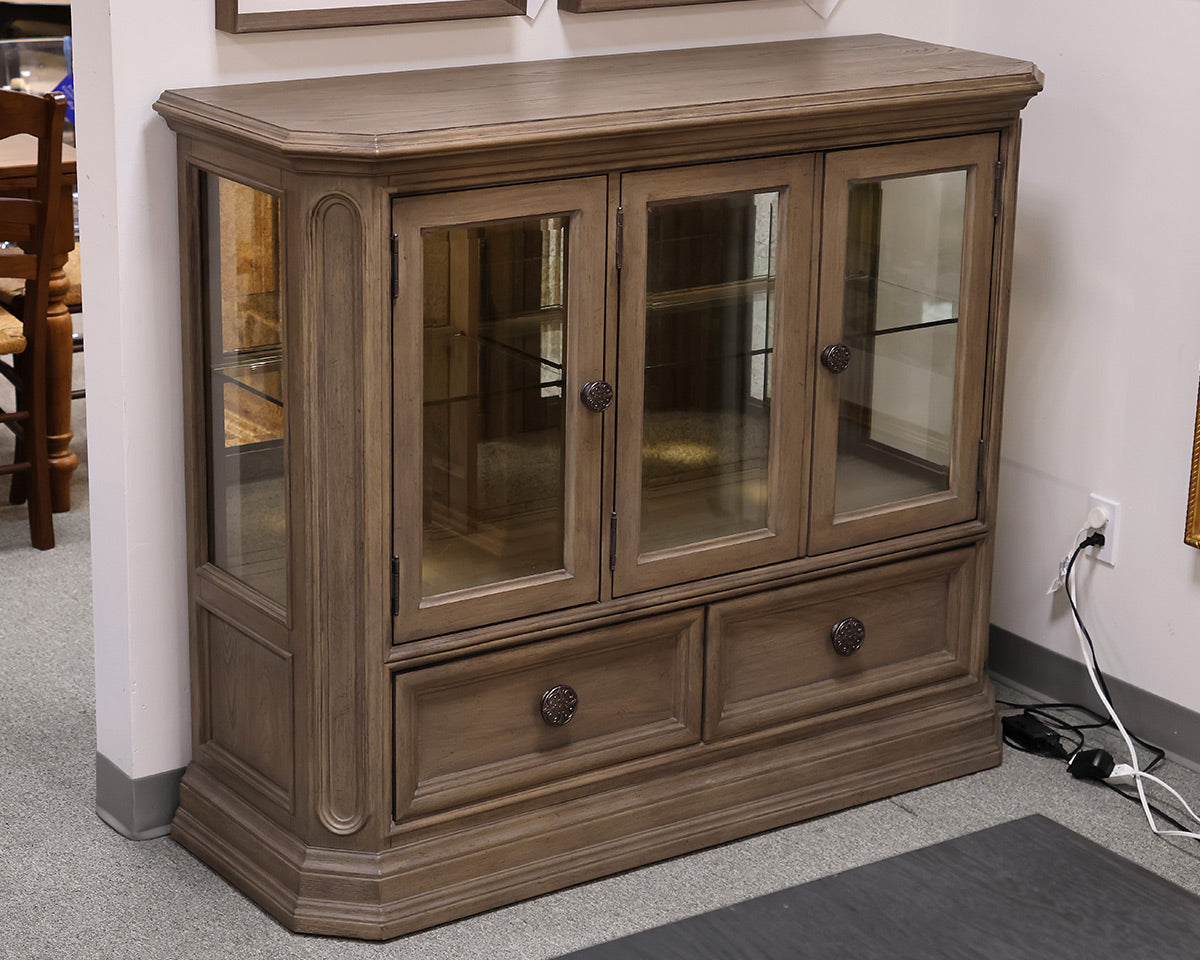 Dove Gray 3 Glass Door Two Drawer Display Cabinet