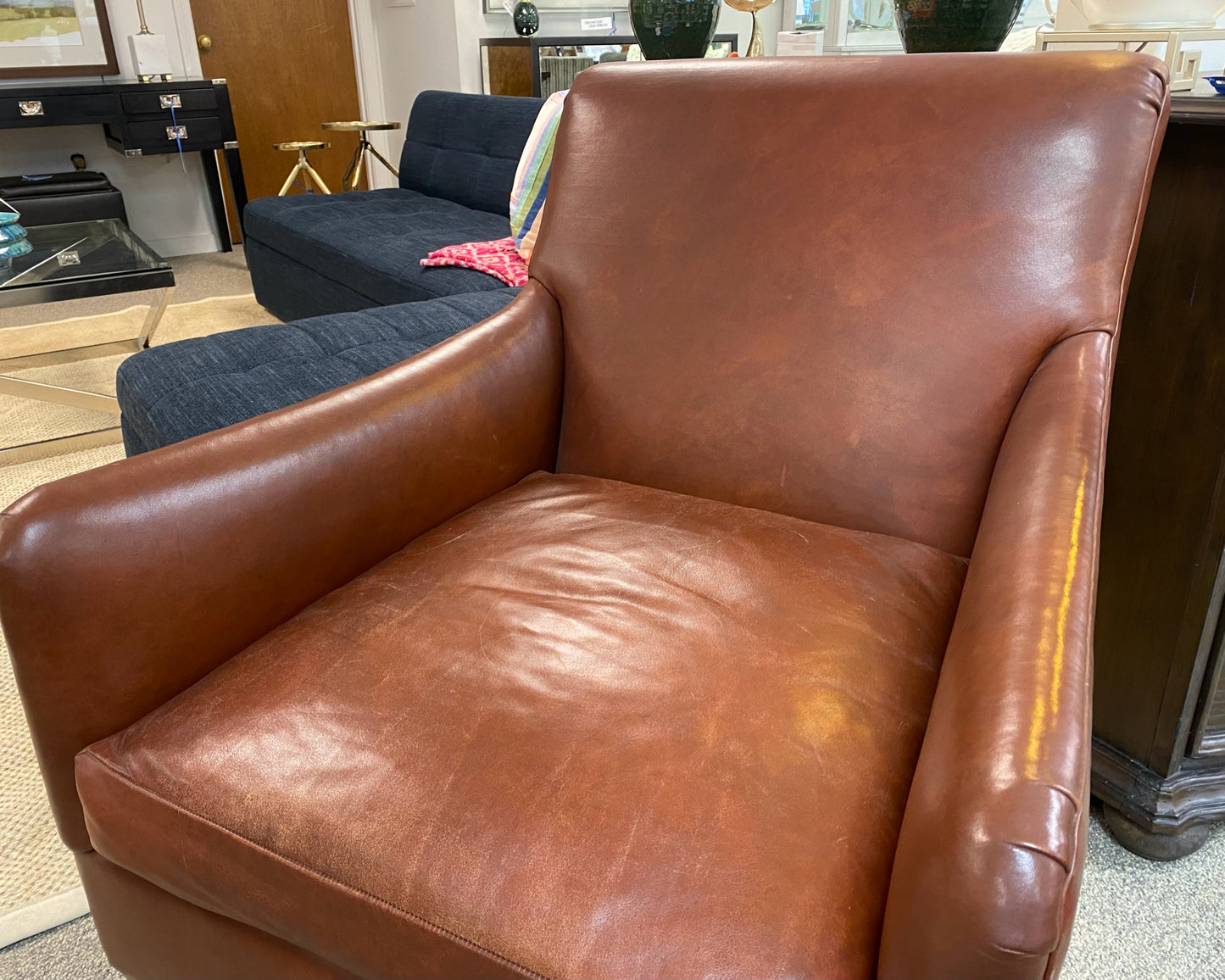 Edward Farrell  'Sienna Brown' Leather Arm Chair with Chestnut Legs