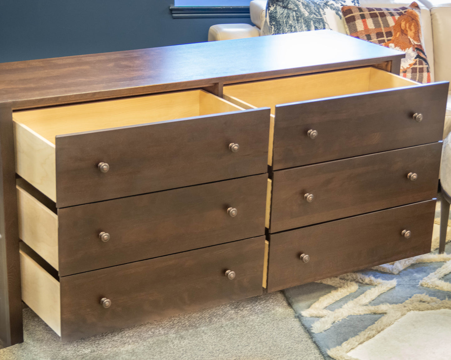 Six Drawer Espresso Dresser W/ Round Bronze Finished Knobs