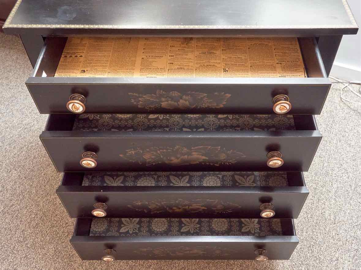 Hitchcock  Black 4 Drawer Chest with Gold Stenciling