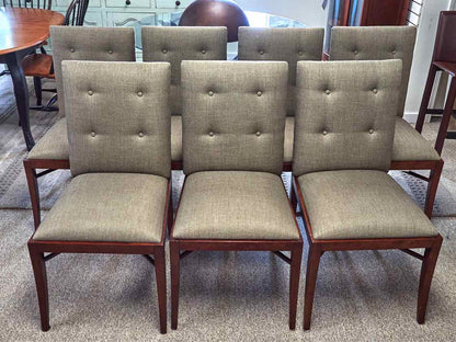 Set of 7  Brownstone Dining Chairs with Men's Wear Upholstered Seats