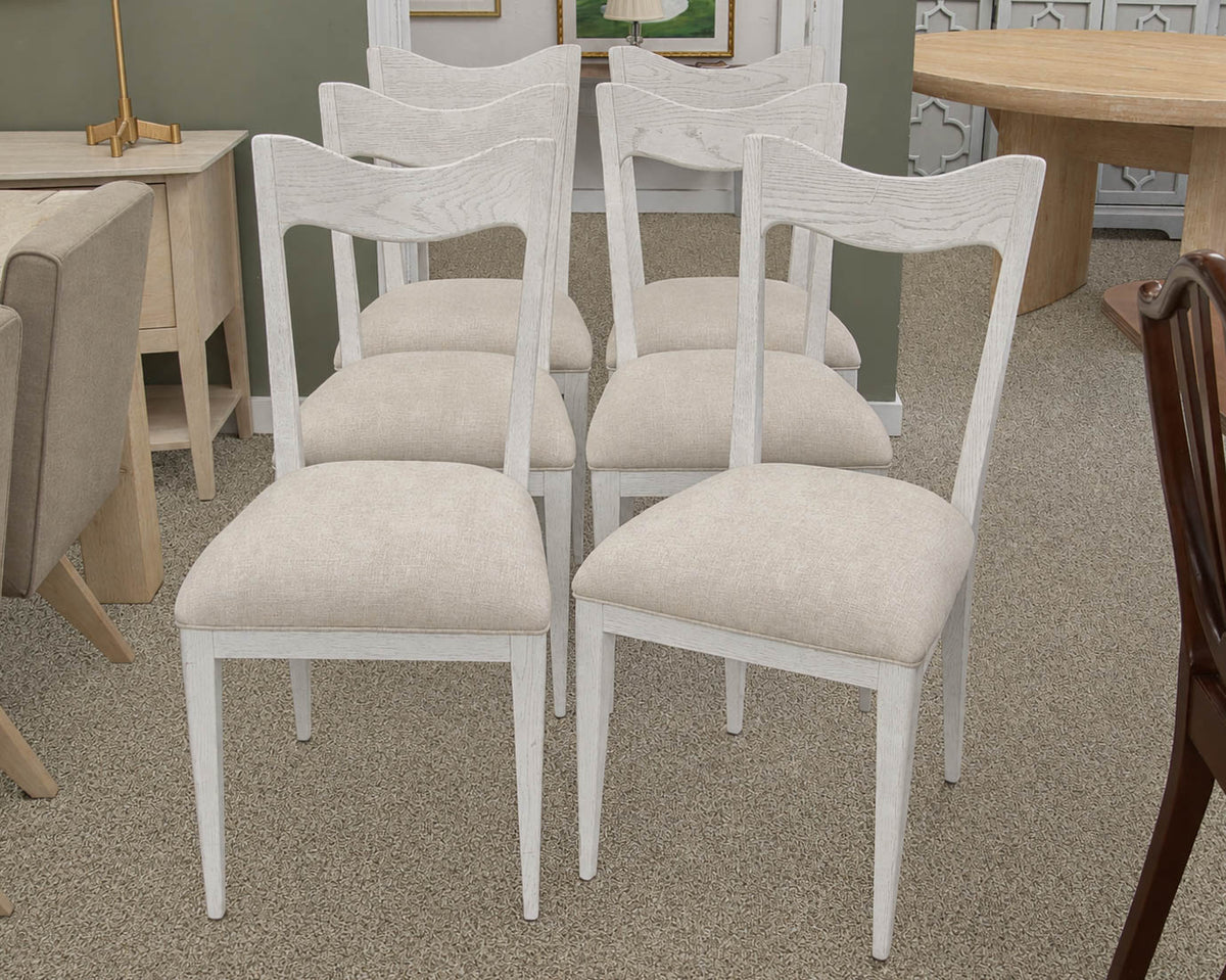 Set Of Six Silhouette Dining Chairs In Alabaster White Wash Finish