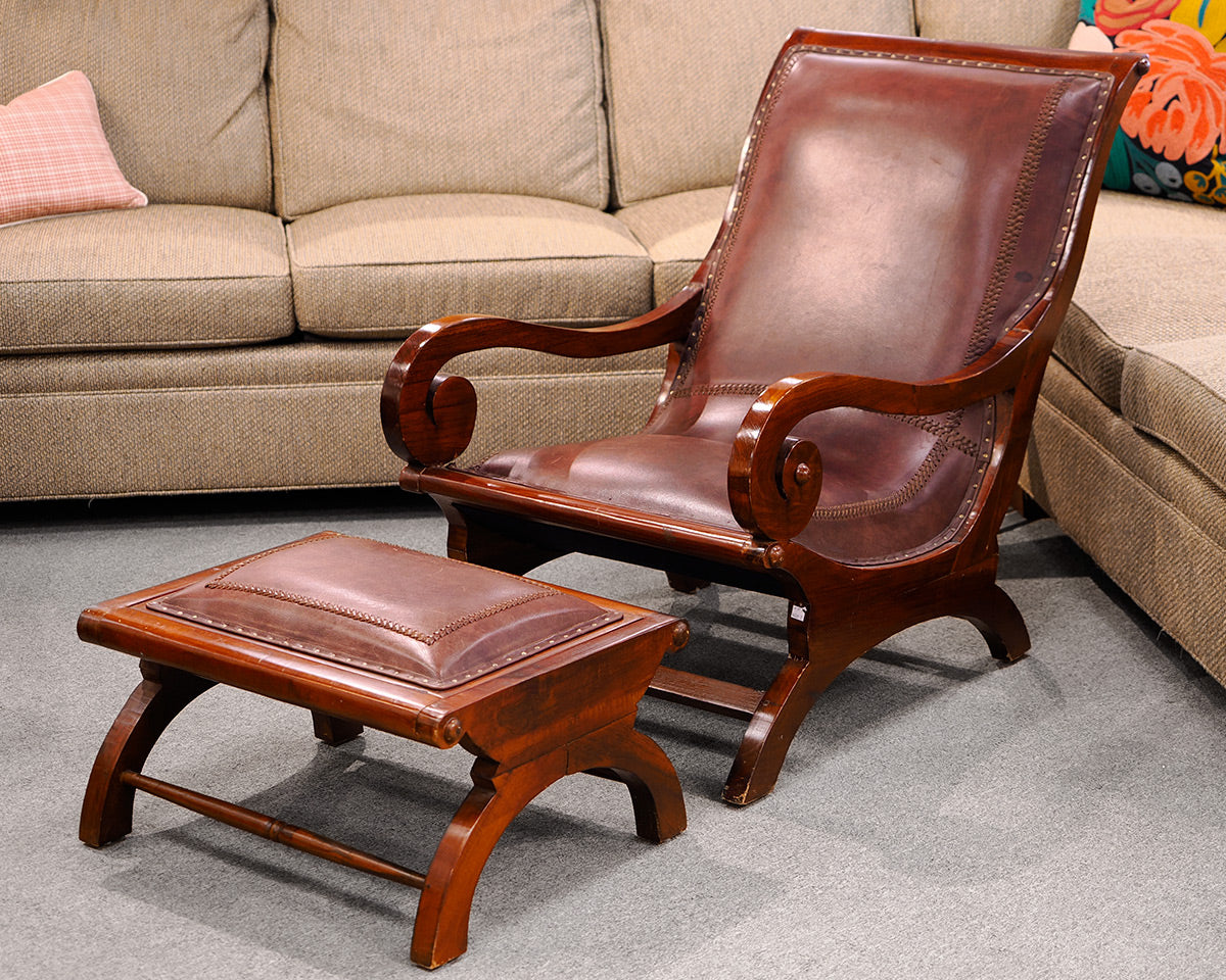 Pair of Antique Leather Chairs w/ Ottomans