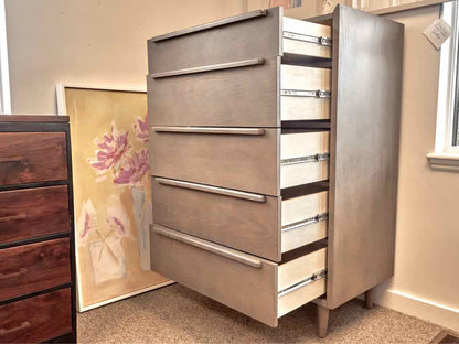 Crate & Barrel Tate 32" 5-Drawer Tall Dresser in Light Stone Finish