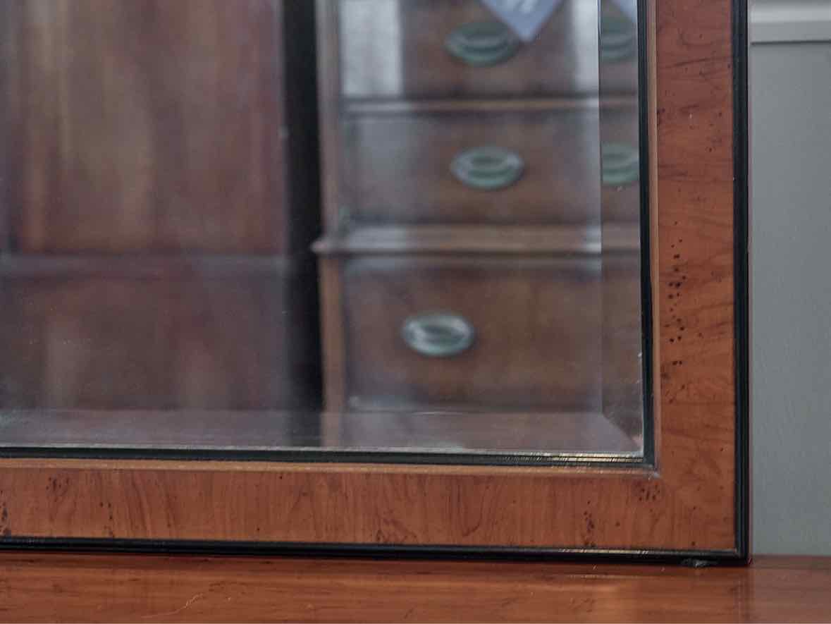 Drexel Inlaid Burlwood Seven Drawer Dresser & Mirror