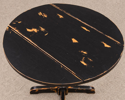 Maple Black Finish Distressed Drop Leaf Pedestal Table