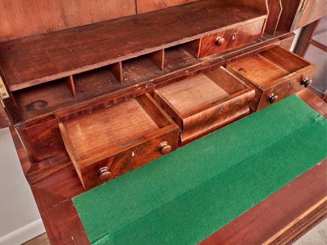 Antique Mahogany 2 Glass Doors 6 Drawers Flip top Service Secretary Desk