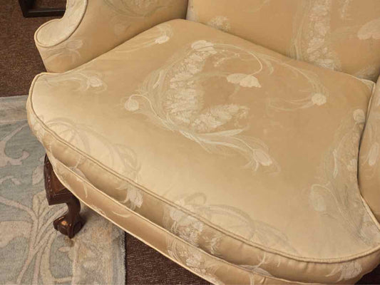Heritage  Cream With Floral Design  Chippendale Style Wing Back Chair