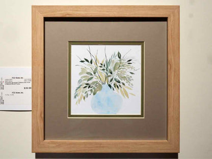 'Greenery Bouquet II' Watercolor Print In Natural Wood Frame