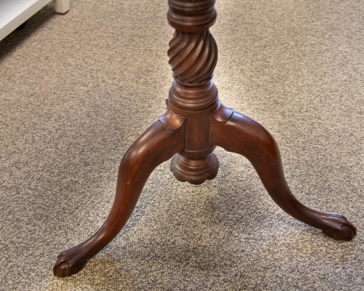 Henkel Harris Mahogany Round Side Table on Carved Pedestal Base