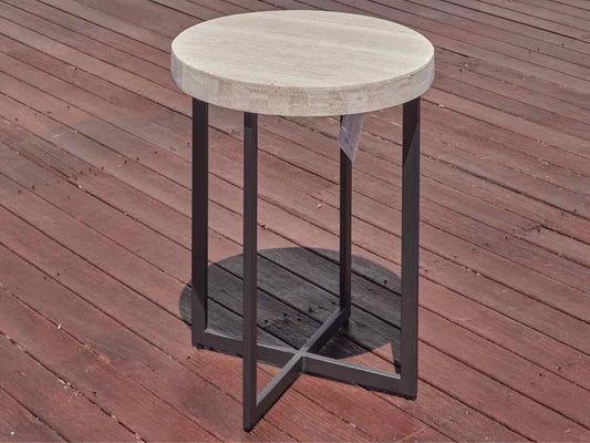 Crate & Barre l'Lanai' Round Travertine Stone  Outdoor Accent Table