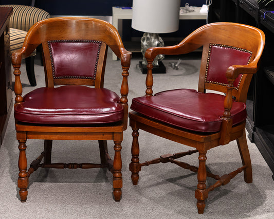 Set of 2 Red Leather Office Chairs