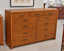 11-Drawer Dresser in Medium Finish Oak with Bronze Pulls