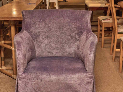 Pair Of Saladino Furniture 'Violet Blue' Slipcovered   Dining Chairs On Wheels