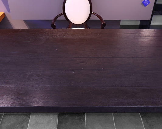 Restoration Hardware T-Brace 9' Dining Table in Waxed Brown and Brass