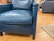 Lee Pair of Peacock Blue Leather Chairs w/ Ottomans