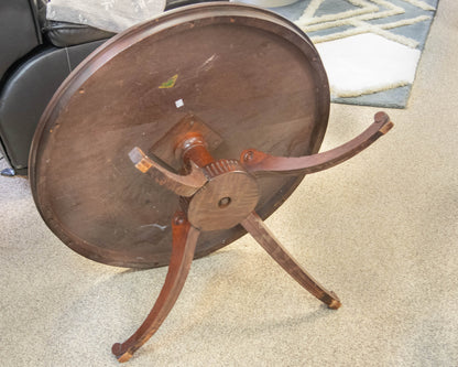 Mahogany Round Cocktail Table on Carved Leg Pedestal  Base