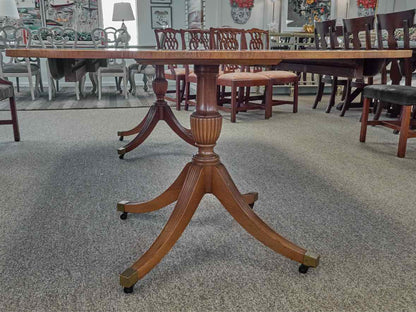 Baker Mahogany Double Pedestal Dining Table with Yewwood Banded Inlay