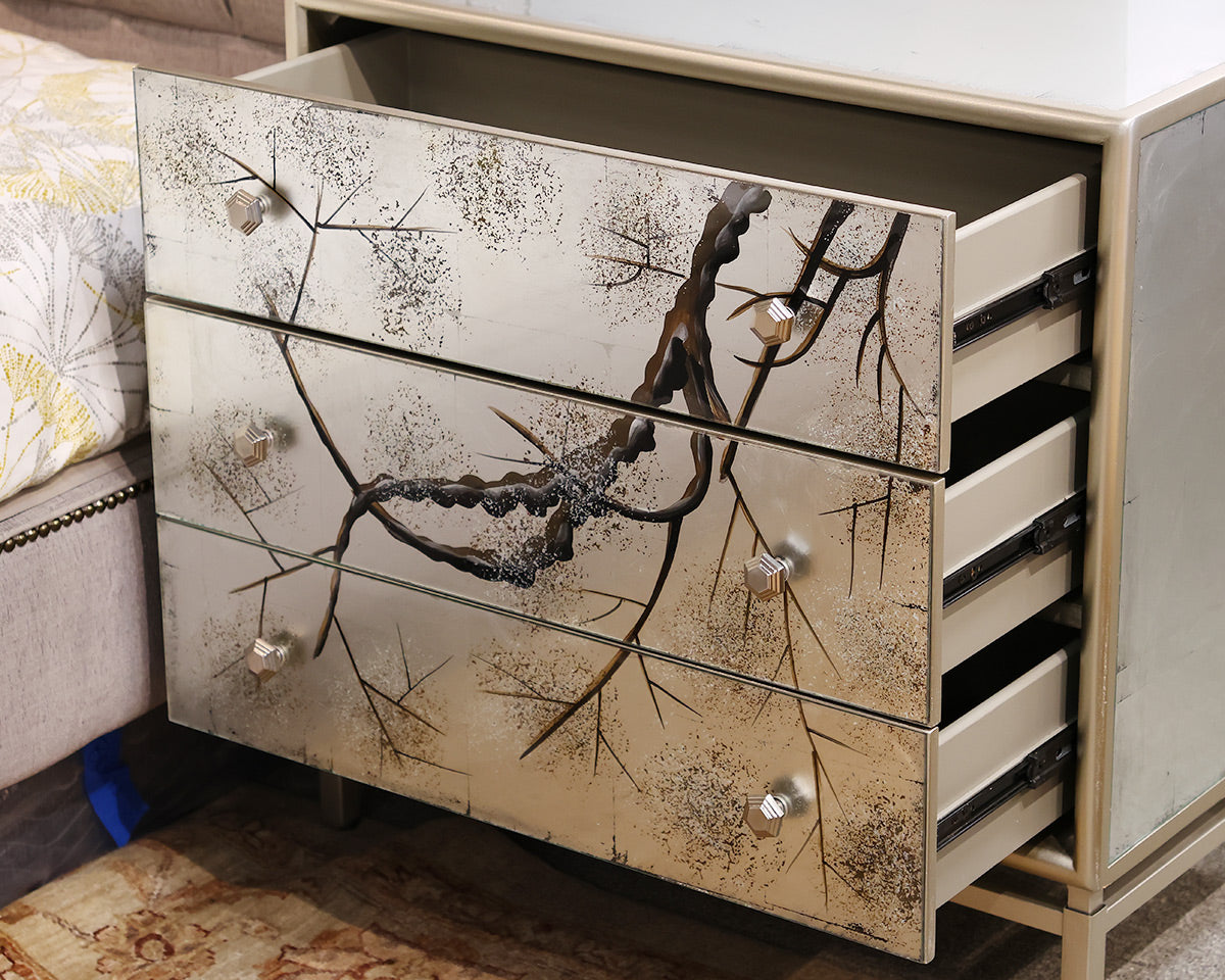 Antiqued Mirrored Pair of Nightstands