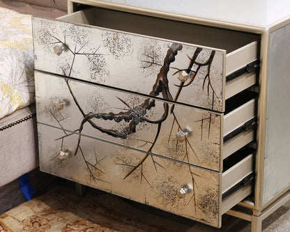 Antiqued Mirrored Pair of Nightstands