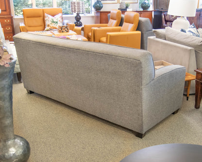 Tight Back 3 Cushion Textured Grey Upholstered Sofa W/ Track Arms