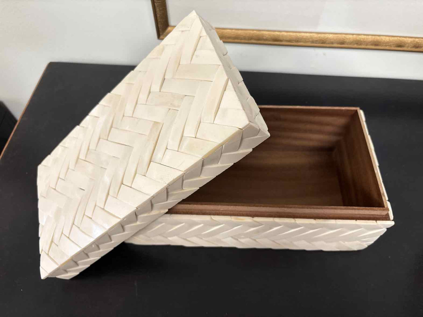 Medium Decorative Box in Herringbone Bone Inlay