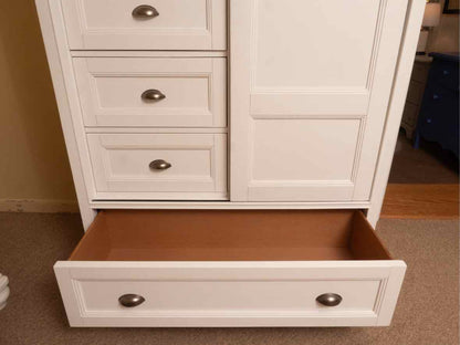 White Finish 6 Drawer , 3 Shelf, Sliding Door  Chifferobe Chest