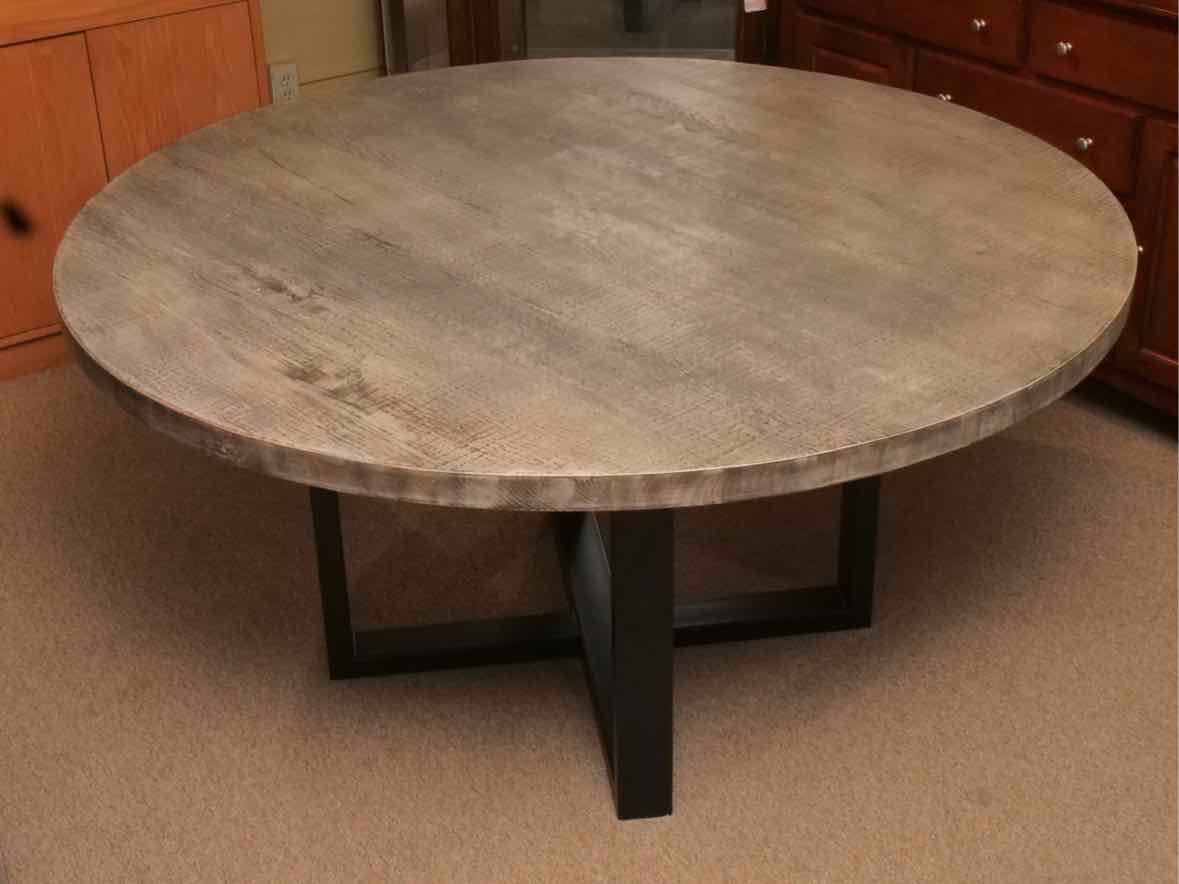Restoration Hardware Round Wood Driftwood Finish Wrought Iron Dining Table