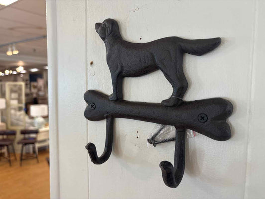 Cast Iron Dog W/ Bone Wall Hook