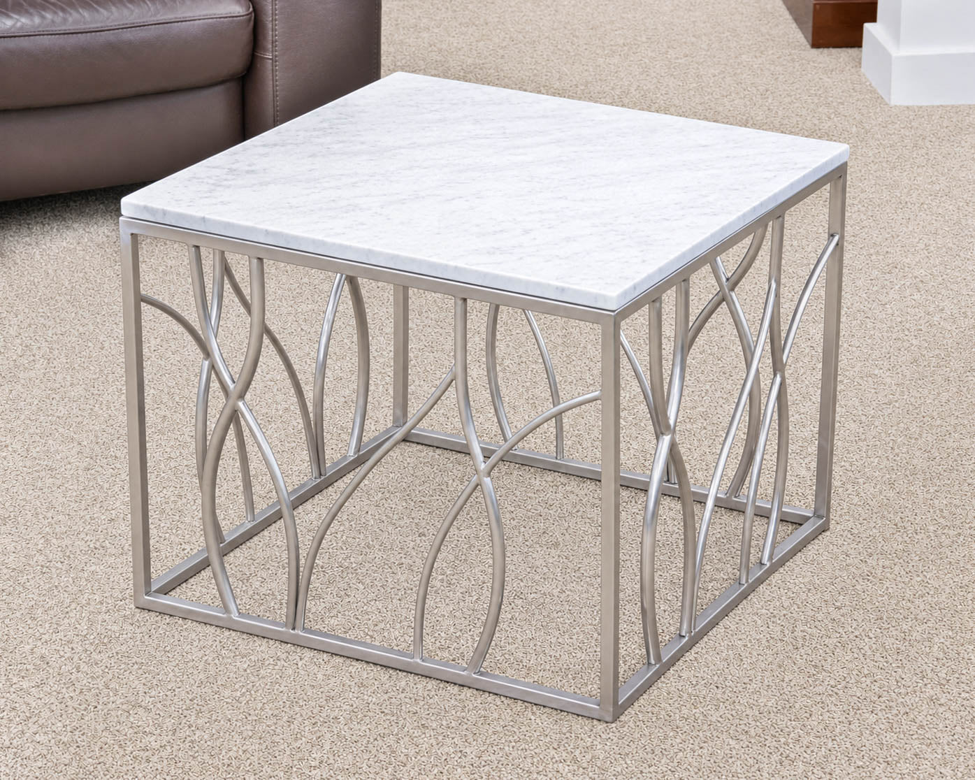 Pair of Silver Base Stone Top Side Tables