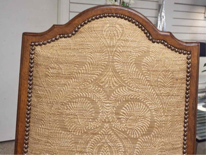 Wood Paneled Dining Table & 8 Fabric Dining Chairs w/ Nail Head Trim