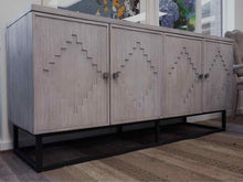 Gray Washed Finish 4 Door Sideboard with Steel Base