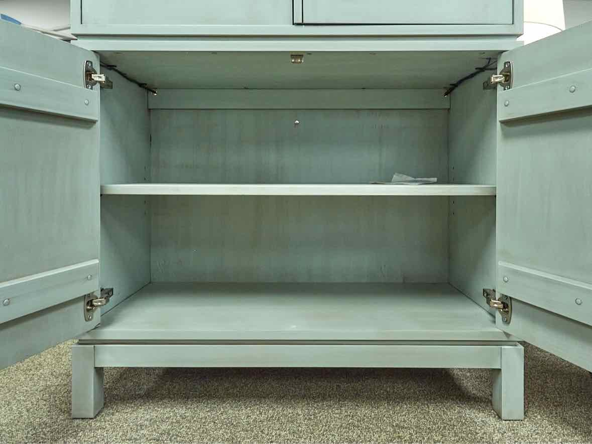 Gat Creek Tomlin Glass Cabinet Hand Glazed in Light Rain w/ Satin Knob & Pull