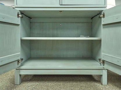 Gat Creek Tomlin Glass Cabinet Hand Glazed in Light Rain w/ Satin Knob & Pull