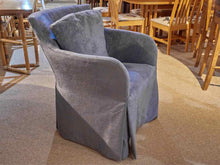Pair Of Saladino Furniture 'Violet Blue' Slipcovered   Dining Chairs On Wheels