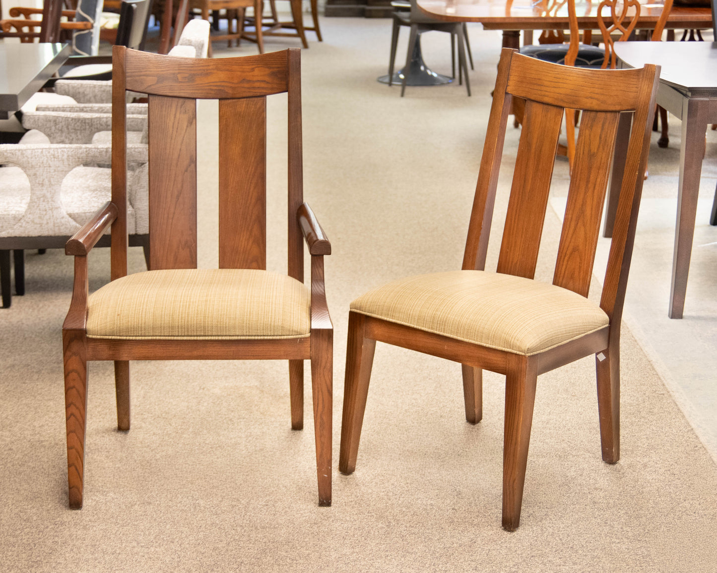 Ethan Allen Mission Oak Dining Table & Set Of 6 Upholstered Chairs