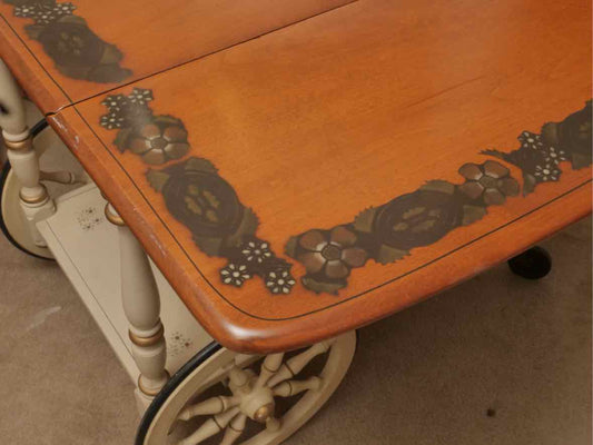 Ethan Allen Stencil Drop Leaf Tea Cart with Ivory Finish Base