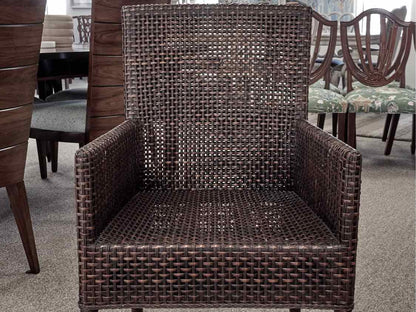 Set of  Six Crate & Barrel Dark Natural  Rattan Arm Chairs