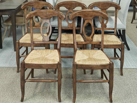 Pottery Barn Set of  5 Napoleon Solid Wood w/  Rush Seating  Dining Chairs