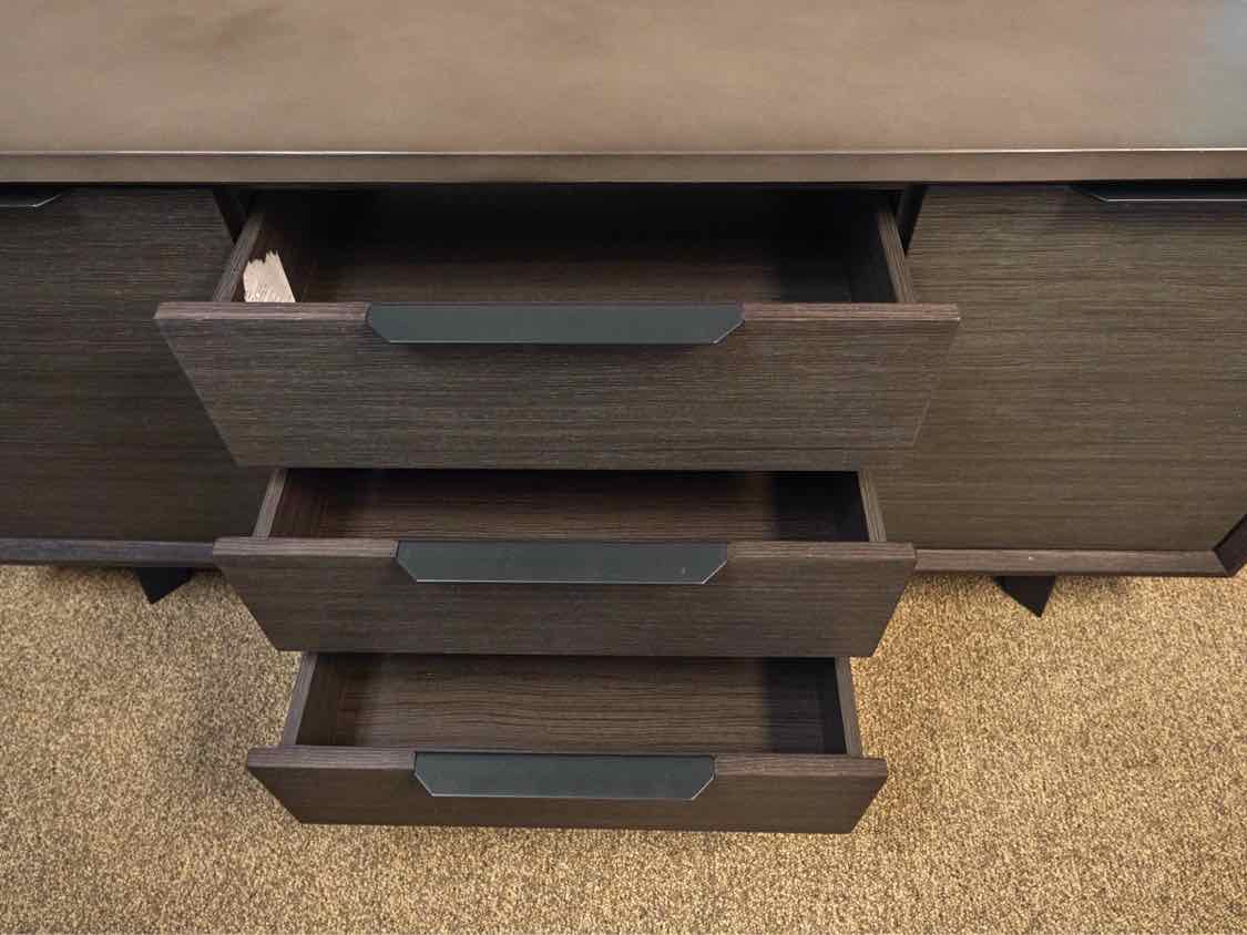 Slate Grey Finish 2 Door Credenza with Stone Top