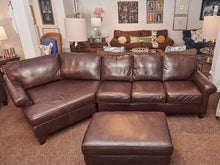 Flexsteel Espresso Brown Bonded Leather Sofa With Cuddle Corner  & Ottoman