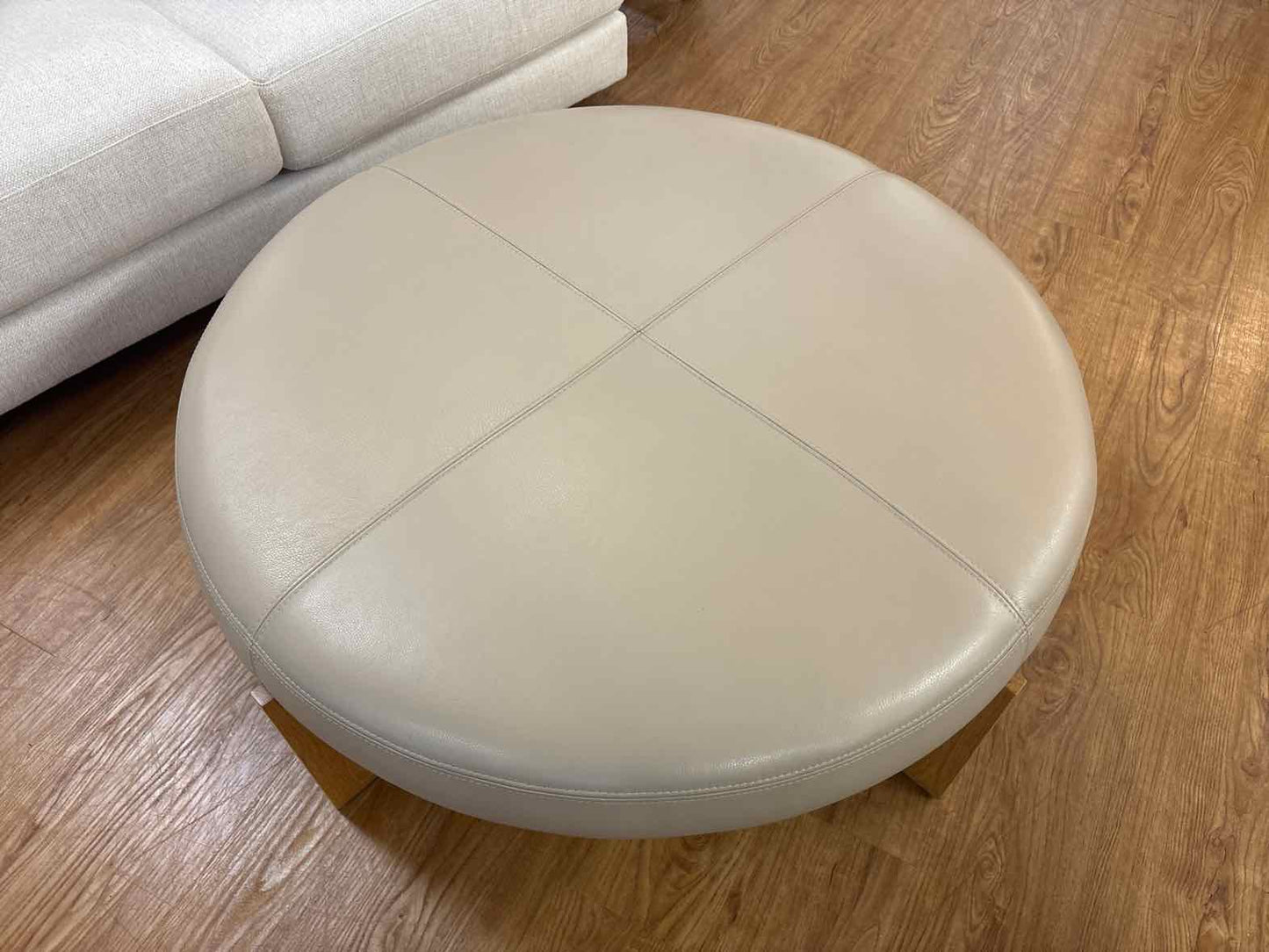 Circle Furniture Leather Ottoman w/ Oak Base