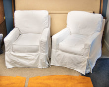 Pair of Lee Industries Slip Covered Swivel Chairs